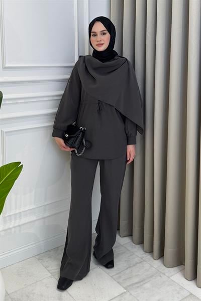 Şal Detaylı Pantolon Takım Antrasit