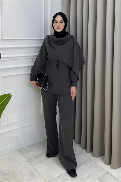 Şal Detaylı Pantolon Takım Antrasit