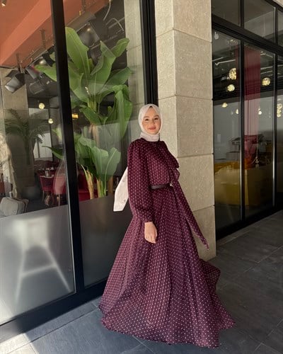 Siena Puantiye Elbise Bordo