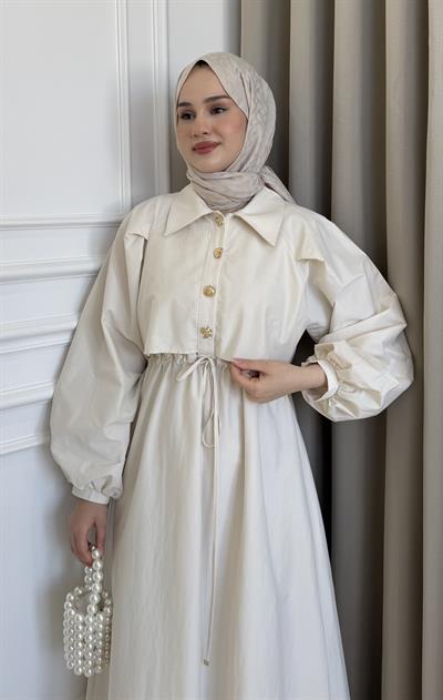 Tünel Bağlamalı Astarlı Elbise Taş