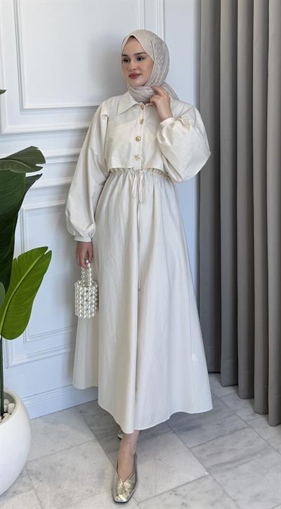 Tünel Bağlamalı Astarlı Elbise Taş