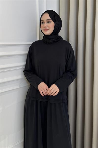 Yandan Yırtmaçlı Bol Kesim Eşofman Takım Siyah