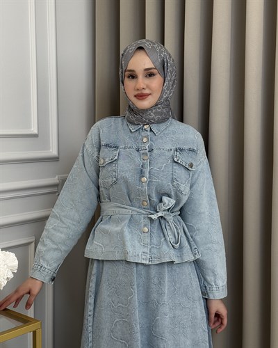Yaren Kot Etek Takım Açık Mavi