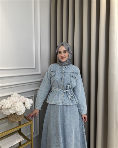 Yaren Kot Etek Takım Açık Mavi