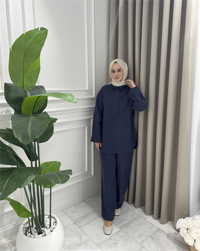 Yarım Düğmeli Pantolon Takım Lacivert