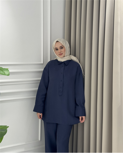 Yarım Düğmeli Pantolon Takım Lacivert