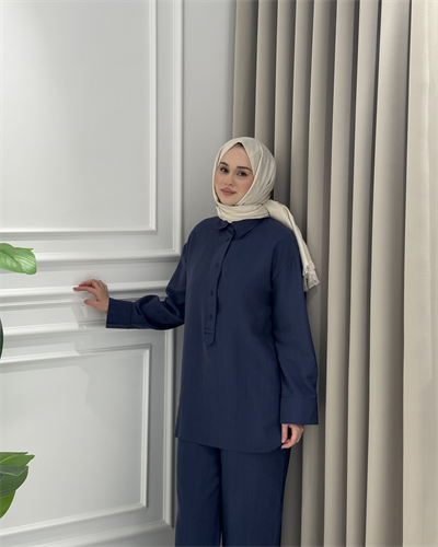 Yarım Düğmeli Pantolon Takım Lacivert