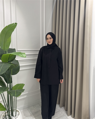 Yarım Düğmeli Pantolon Takım Siyah
