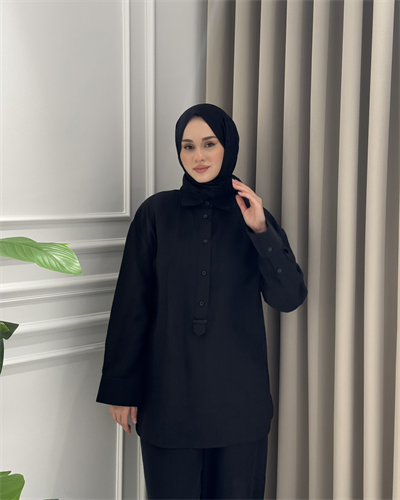 Yarım Düğmeli Pantolon Takım Siyah