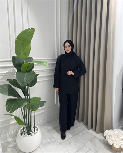 Yarım Düğmeli Pantolon Takım Siyah