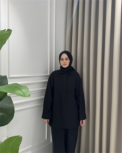 Yarım Düğmeli Pantolon Takım Siyah