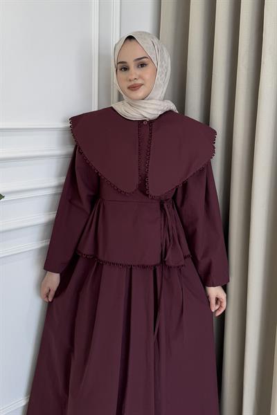 Zincir İşlemeli Bebe Yaka Etek Takım Bordo