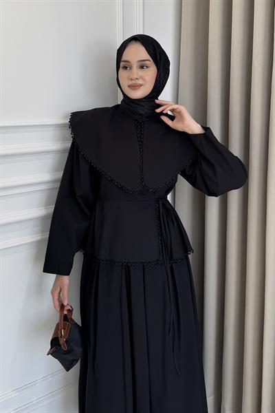 Zincir İşlemeli Bebe Yaka Etek Takım Siyah