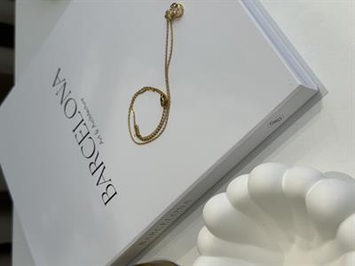 Zirkon Taş Detaylı Gold Paslanmaz Çelik Kolye-Yonca Gold