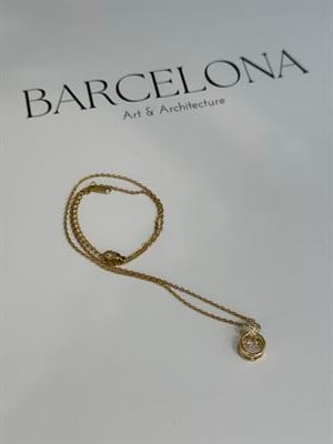 Zirkon Taş Detaylı Gold Paslanmaz Çelik Kolye-Yonca Gold