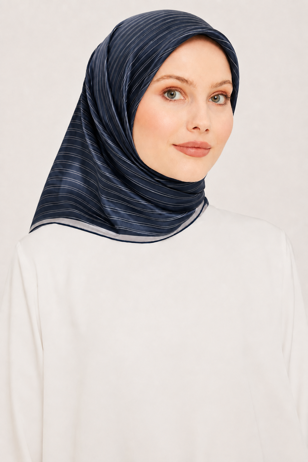 Ipek Aker Jacquard Satin Scarf IST 7208405 - 324 Navy Blue - Grey Silver Glitter Pattern