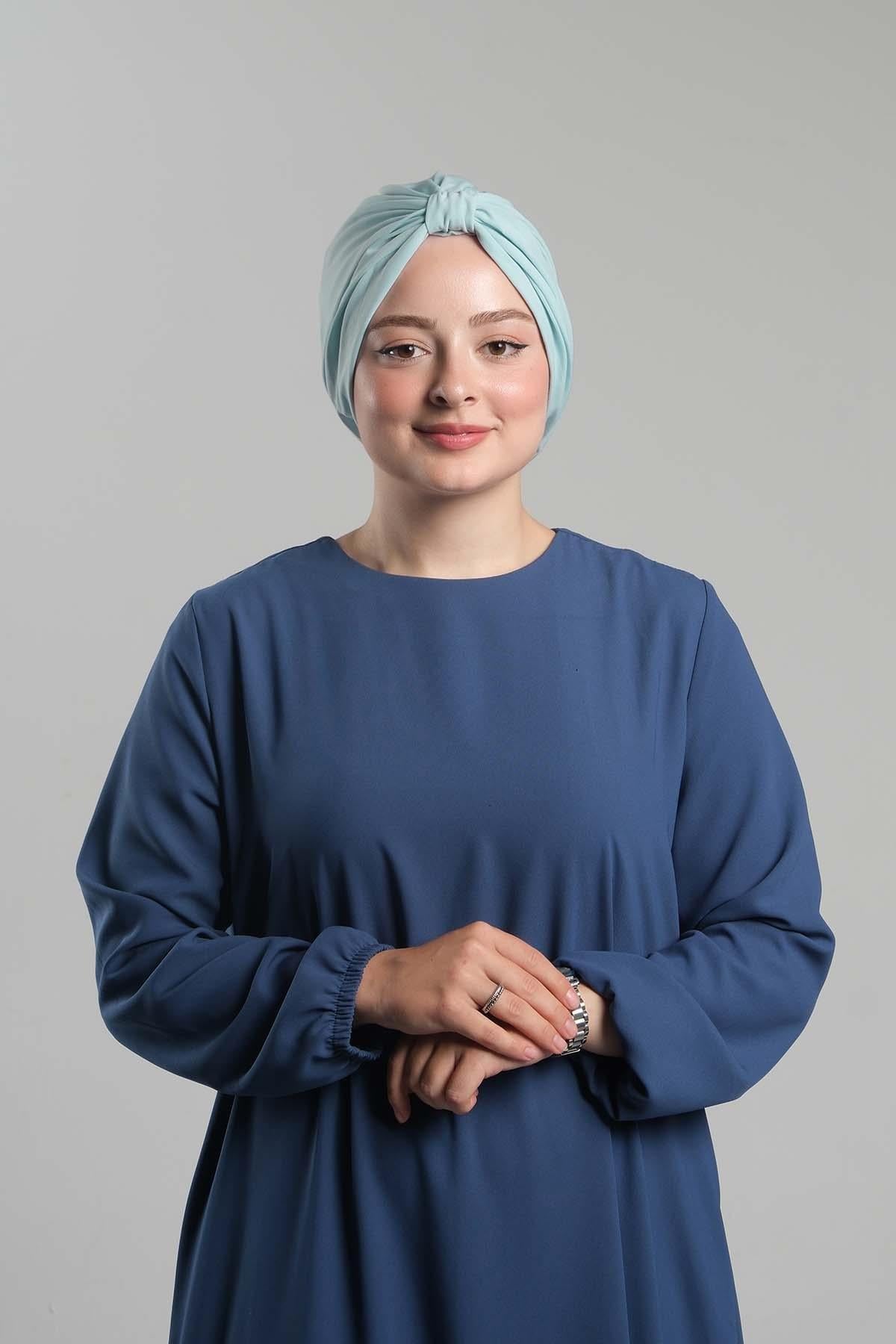 Bebe Mavisi Pratik Hazır Geçmeli Tesettür Bone Sandy Pileli Salaş 2121_11