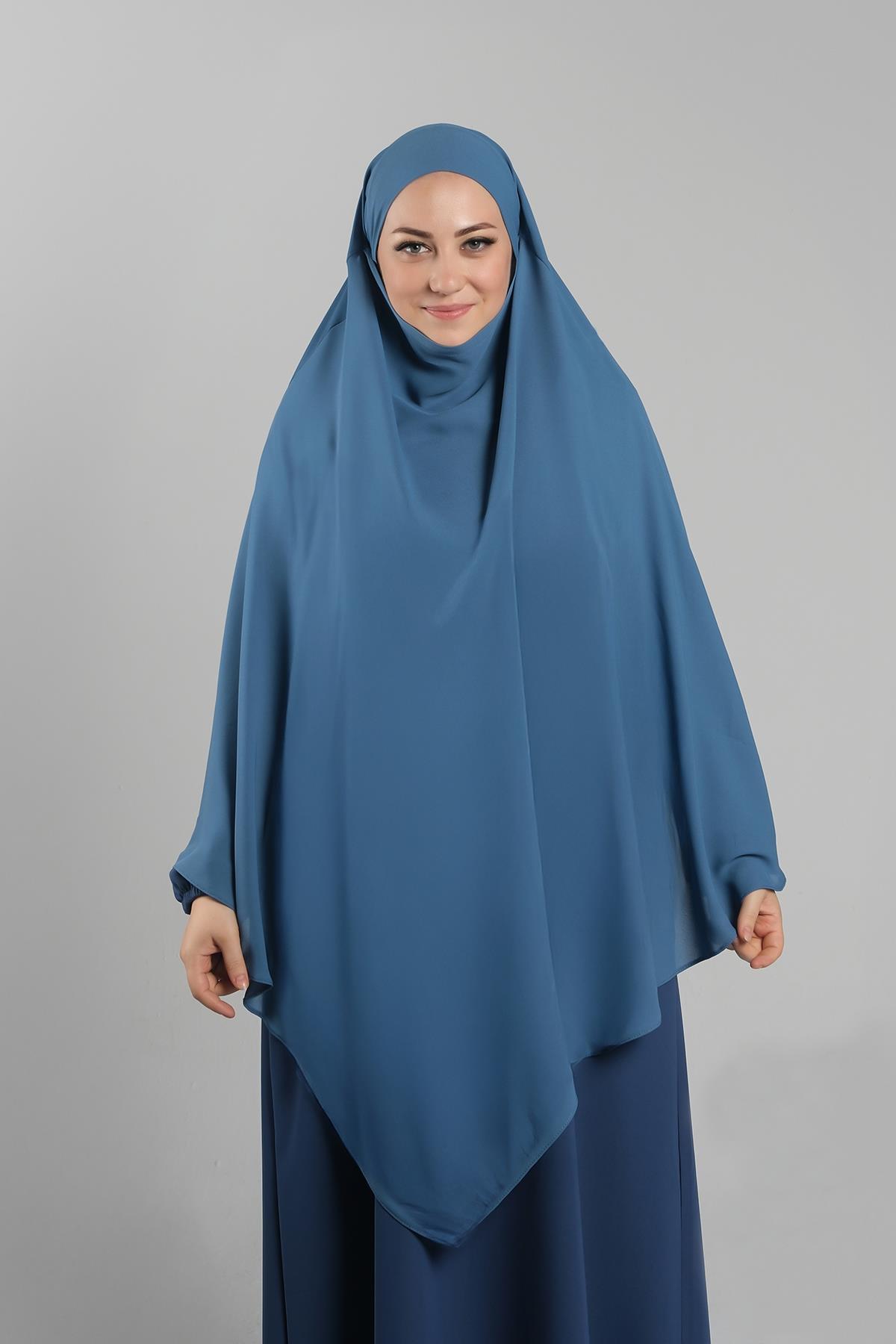 Bebe Mavisi Pratik Hazır Geçmeli Tesettür Eşarp Krep Bağcıklı Sufle Hijab 2313_11