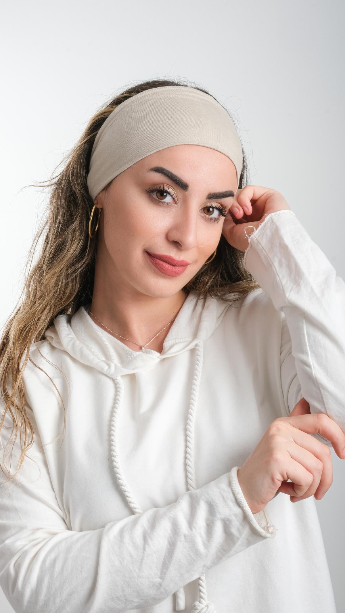 Bej Bandana Saç Bandı Viskon Düz 3012_12