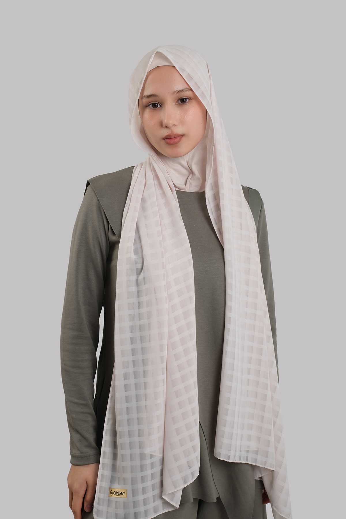 Bej Pratik Hazır Geçmeli Şal Desenli Şifon Hijab Boneli 2415_12