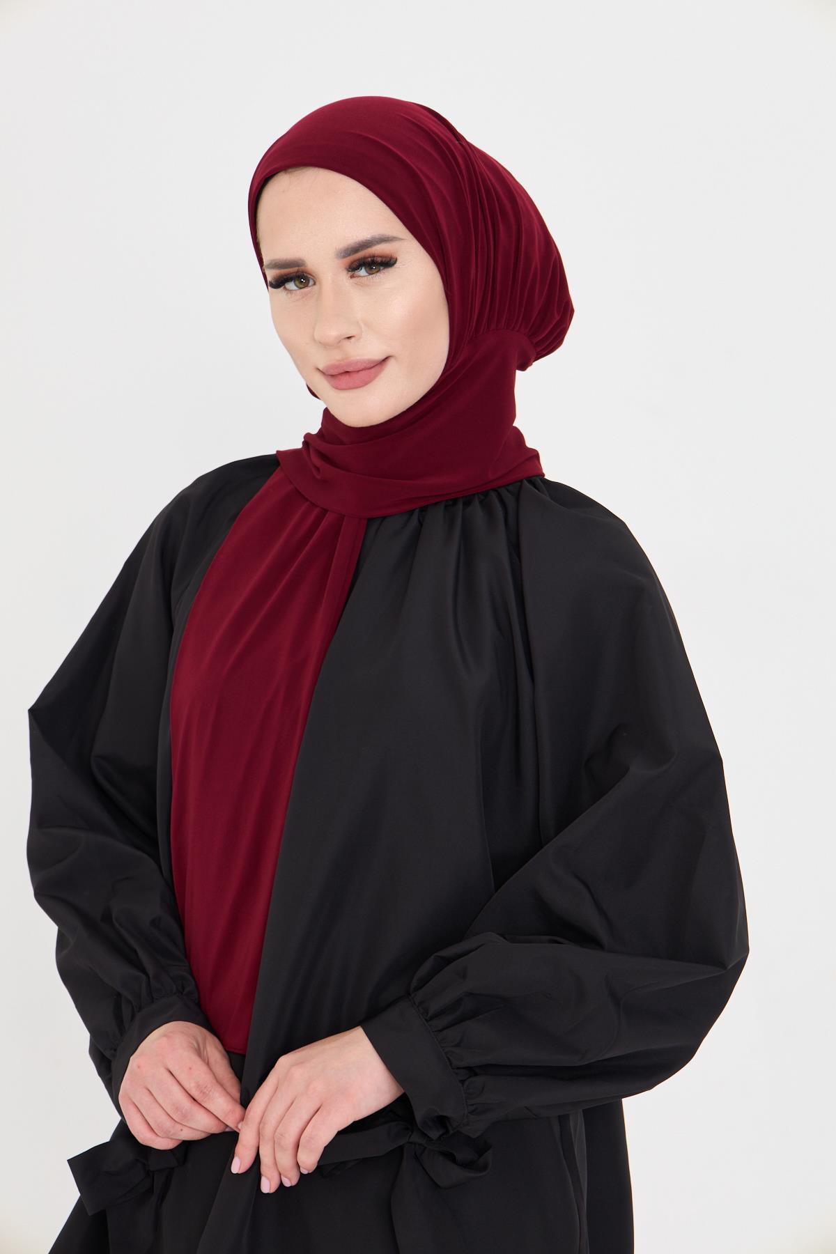 Bordo Pratik Hazır Geçmeli Tesettür Bone Sandy Boyunluklu Çıtçıtlı 2505_16