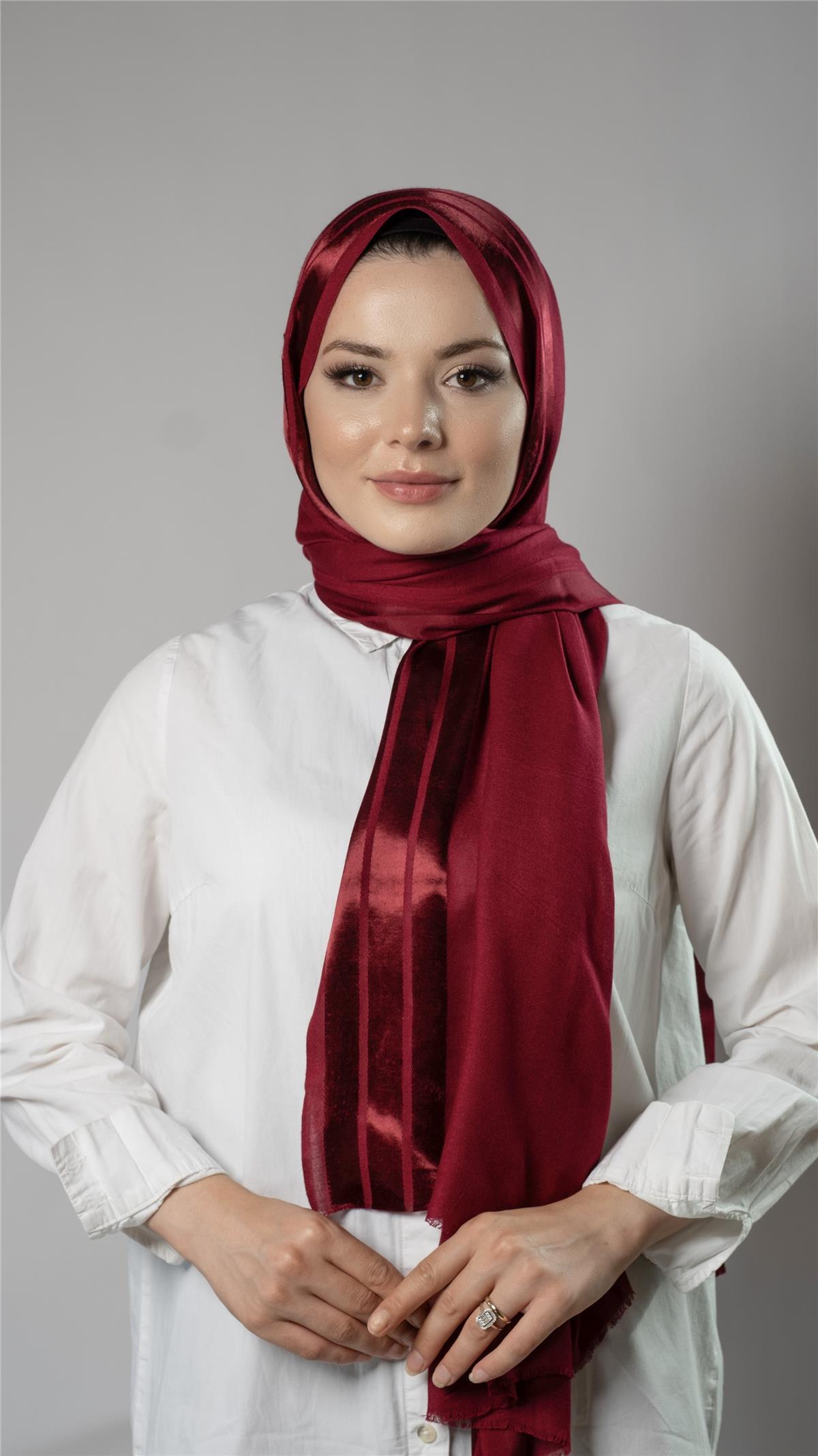 Bordo Şerit Çizgili Şal Viskon Kumaş Bursa Dolama 202109_16