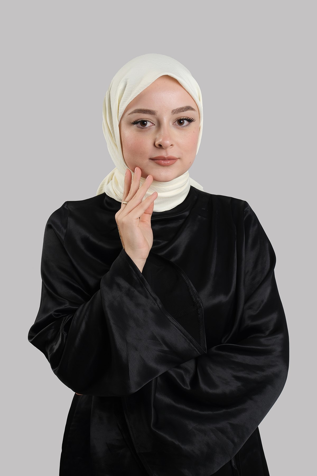 Ekru Düz Klasik Eşarp İtalyan Dikişli Pamuk Caz Sade 202210_27