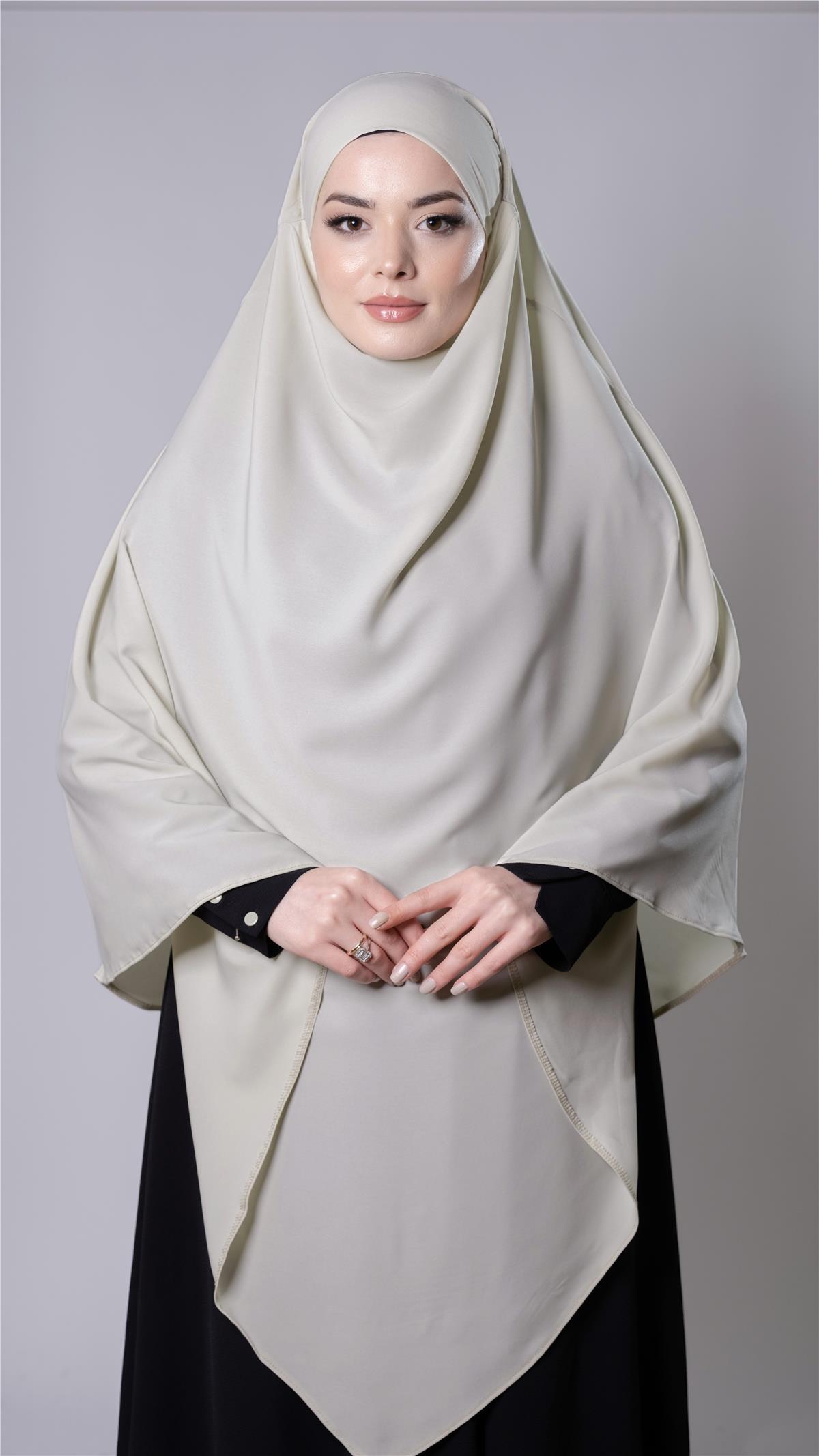 Ekru Pratik Hazır Geçmeli Tesettür Eşarp Medine İpeği Kumaş Arkadan Bağlamalı Sufle Hijab 2301_27