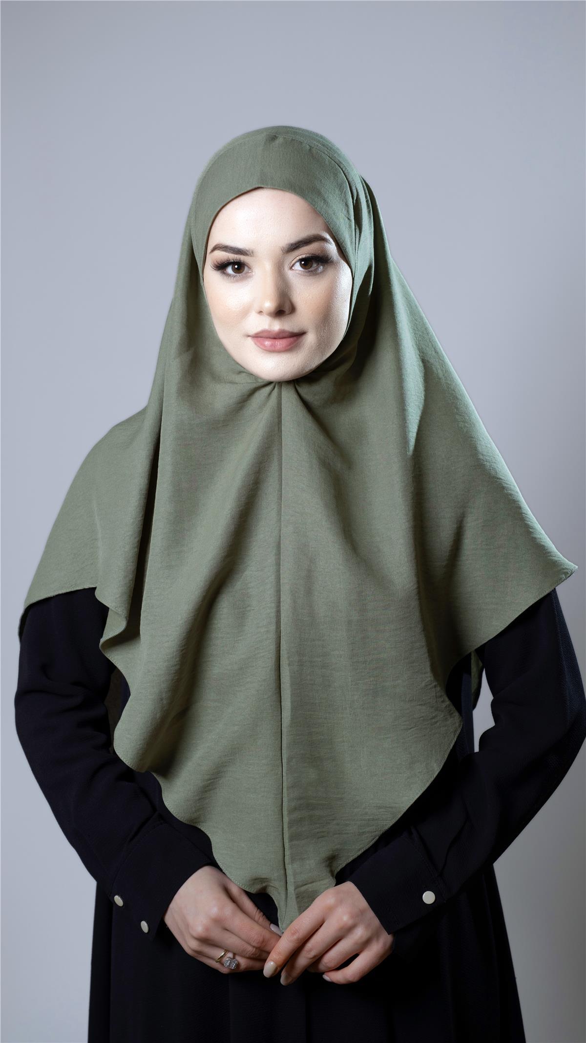 Fıstık Yeşili Pratik Hazır Geçmeli Tesettür Eşarp Pamuk Caz Kumaş Düz Hijab 2306_36