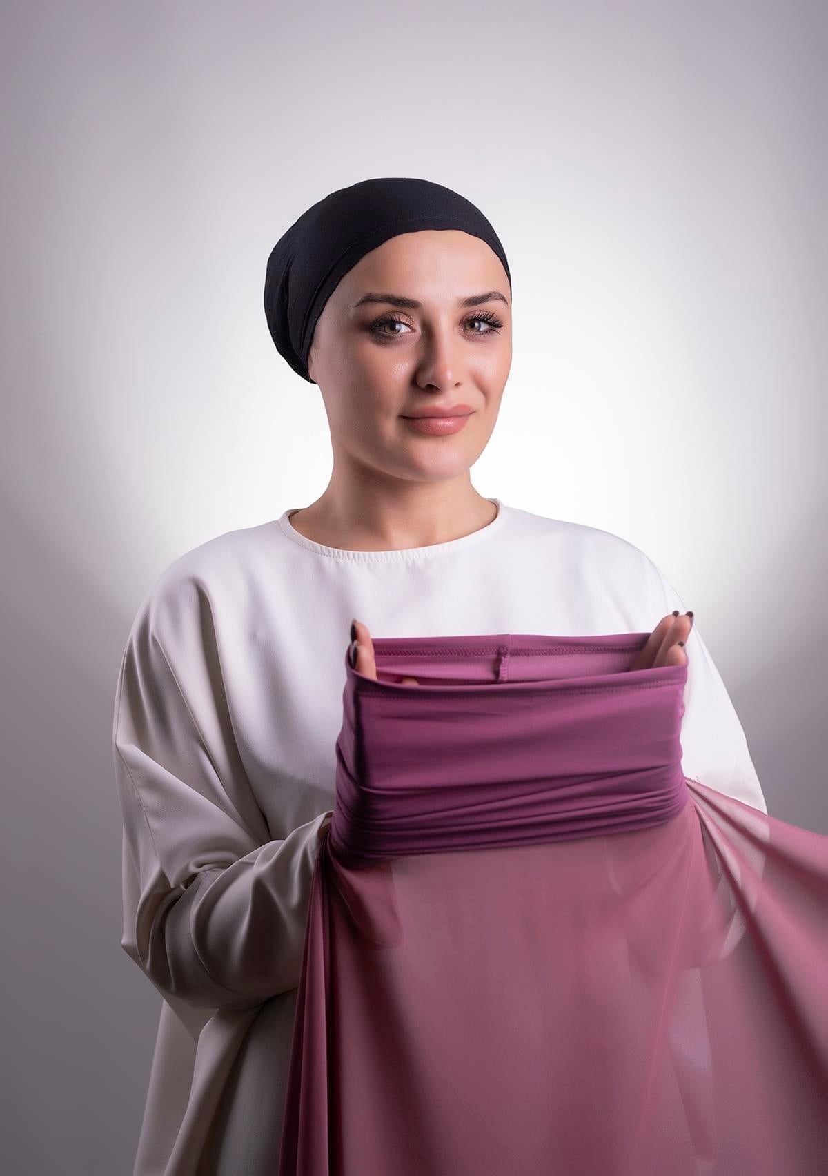 Fuşya Pratik Hazır Geçmeli Şal Şifon Boru Boneli 3001_20