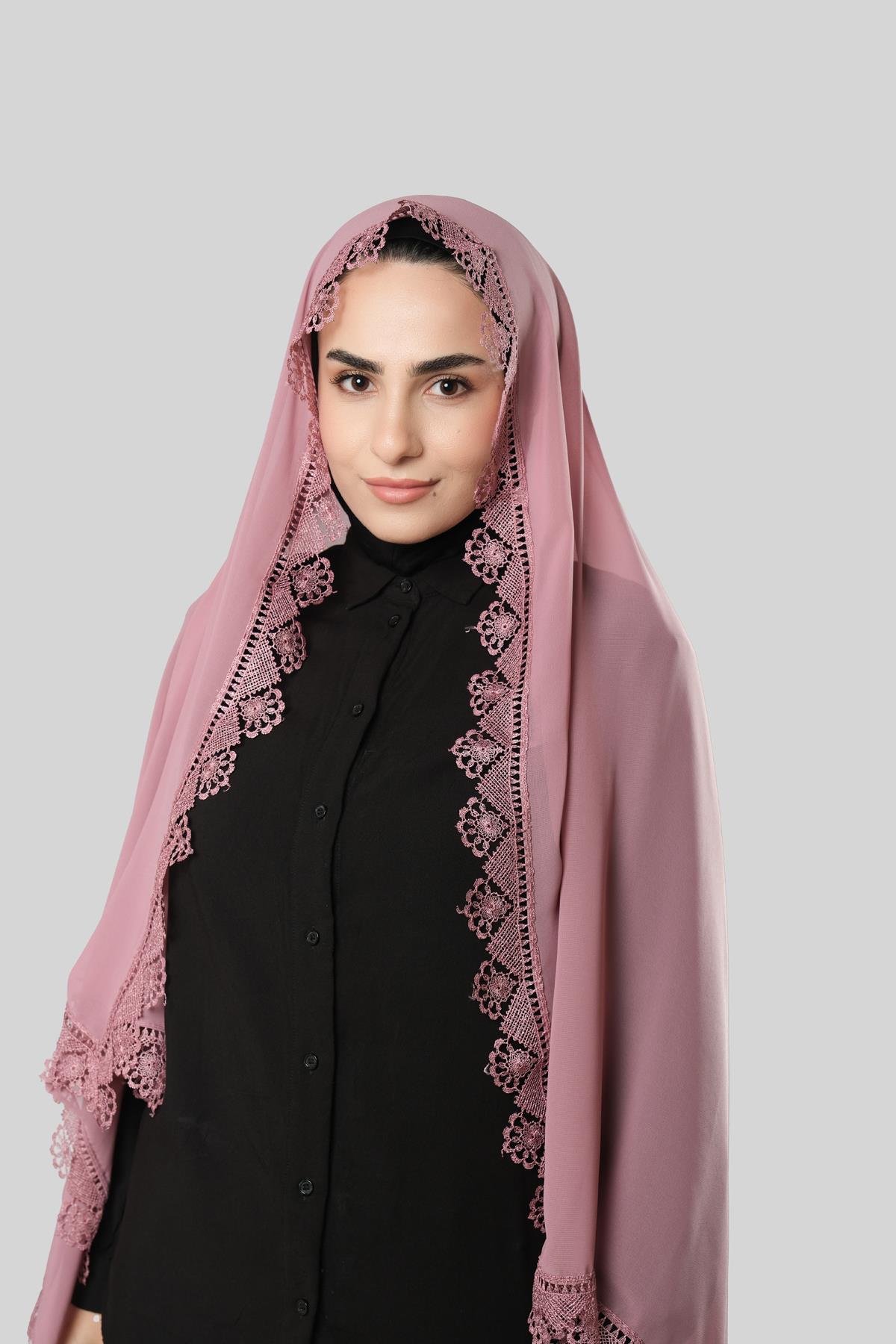 Gül Kurusu Namaz Başörtüsü Şal Şifon Güpürlü 202106_18