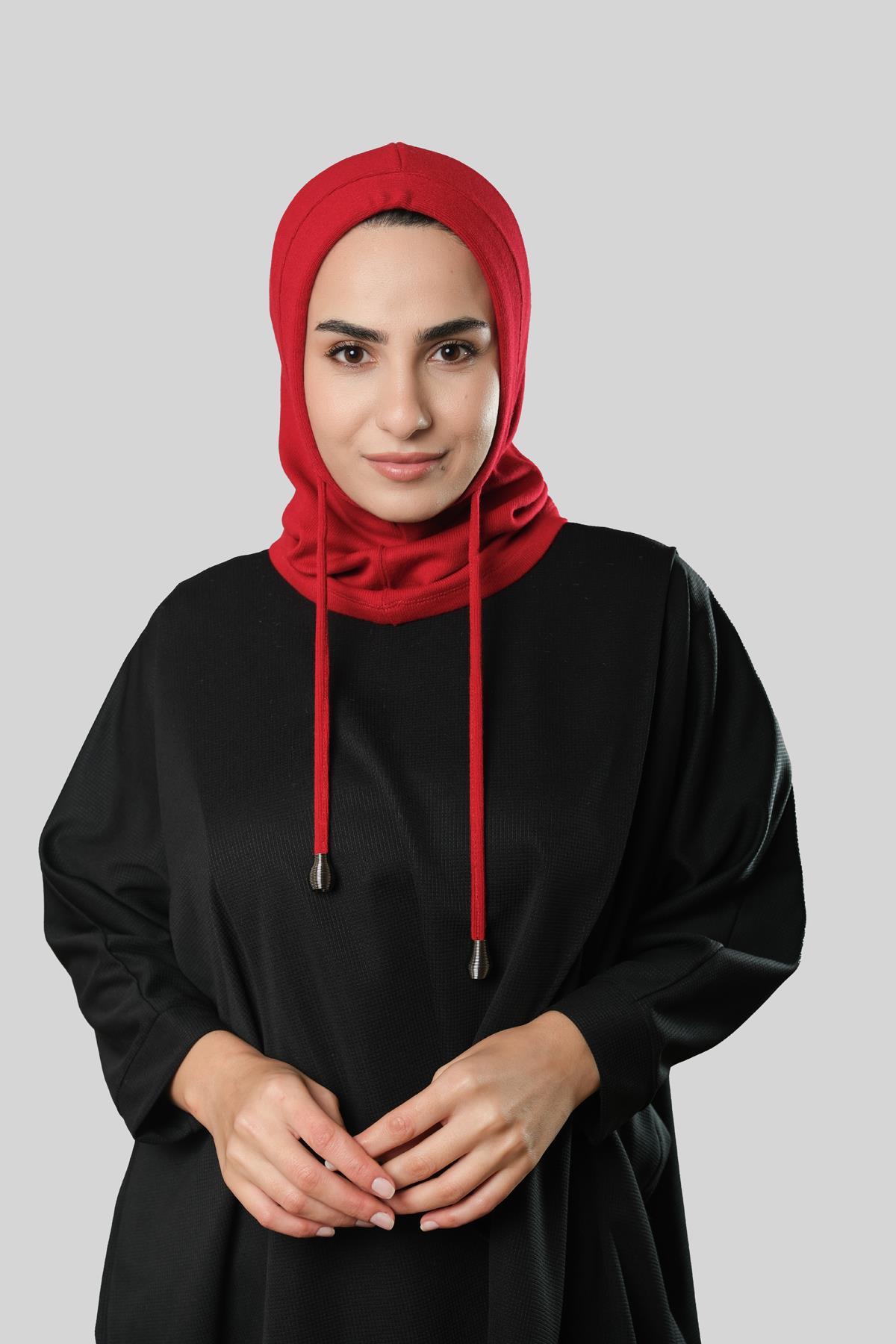 Kırmızı Bağcıklı Balaklava Boyunluklu Bere Triko Düz 2325_31
