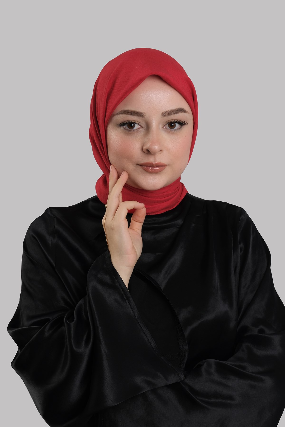 Kırmızı Düz Klasik Eşarp İtalyan Dikişli Pamuk Caz Sade 202210_31