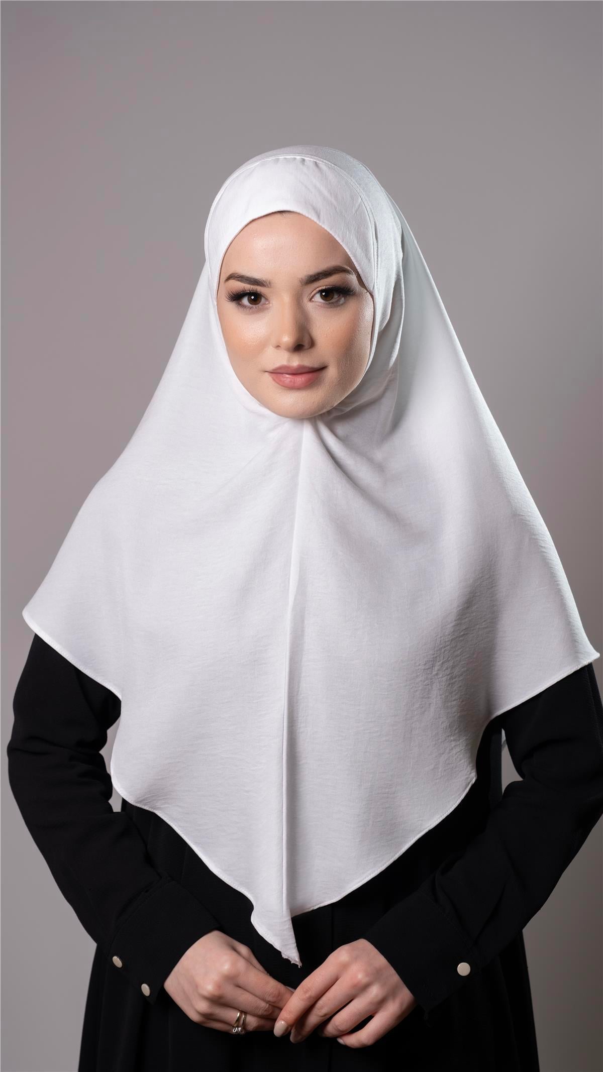 Krem Pratik Hazır Geçmeli Tesettür Eşarp Pamuk Caz Kumaş Düz Hijab 2306_40