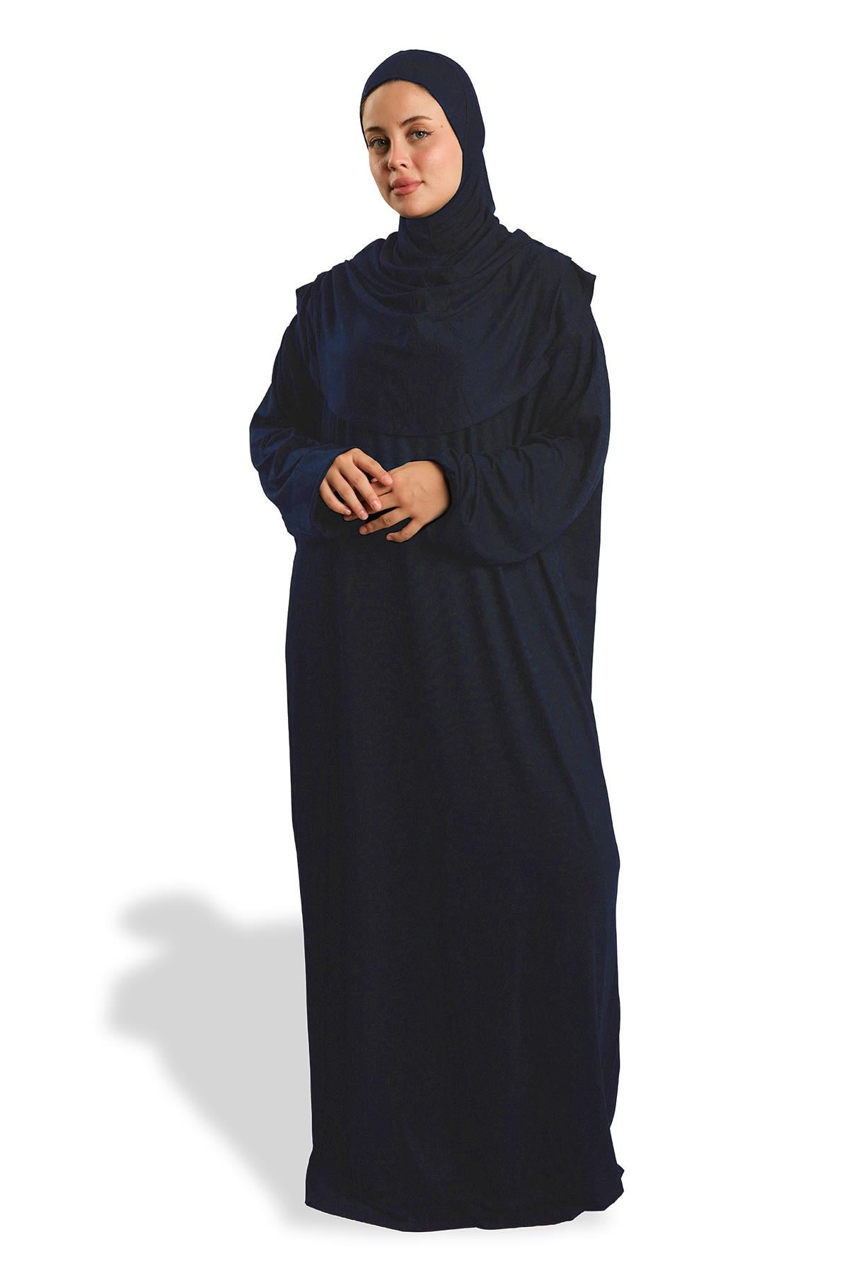 Lacivert Tek Parça Namaz Elbisesi Viskon Düz 2503_02
