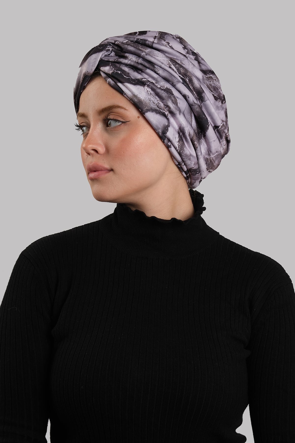 Lila Çapraz Büzgülü Tesettür Bone Sandy Desenli 2511_28