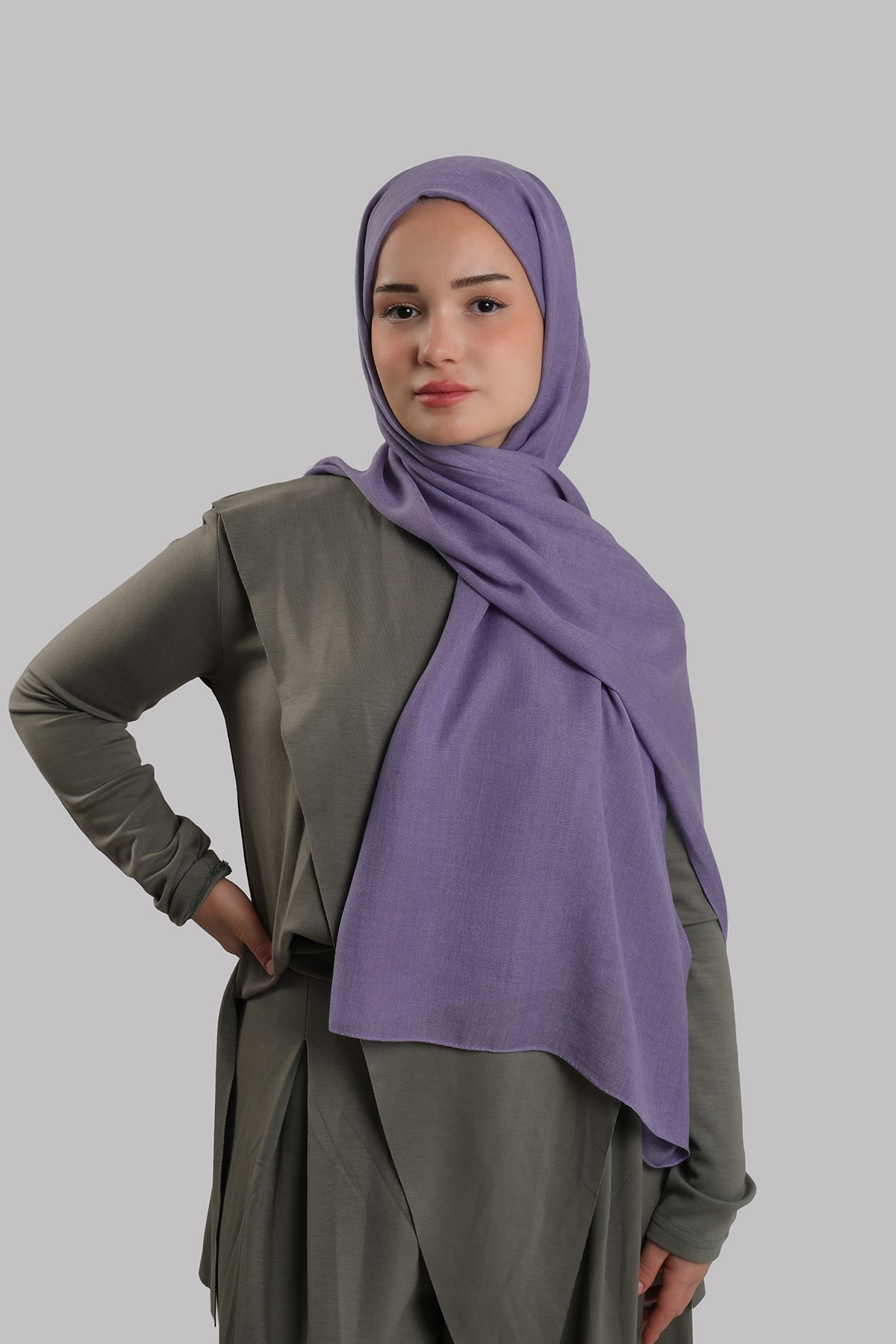 Lila Düz Klasik Modal İtalyan Dikişli Şal Viskon Sade 202127_28