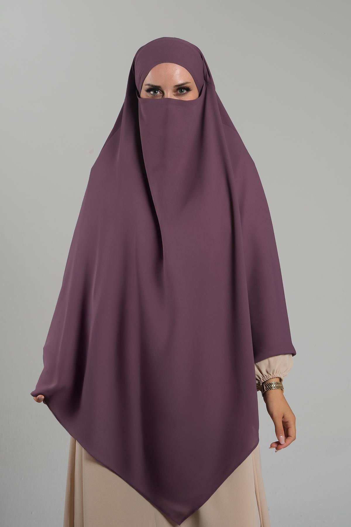 Mor Pratik Hazır Geçmeli Tesettür Eşarp Krep Bağcıklı Sufle Hijab 2313_22