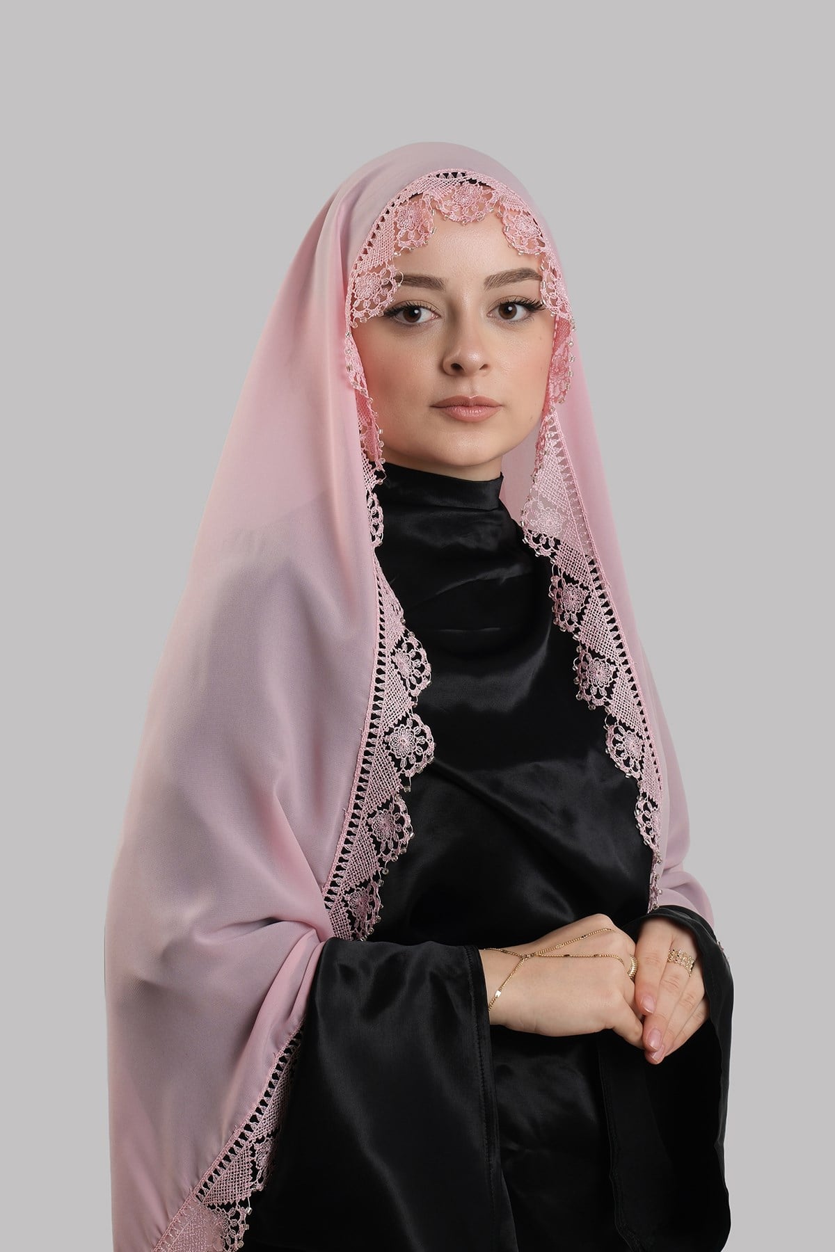 Pudra Nikah Namaz Başörtüsü Şal Şifon Boncuklu Güpürlü 202131_06