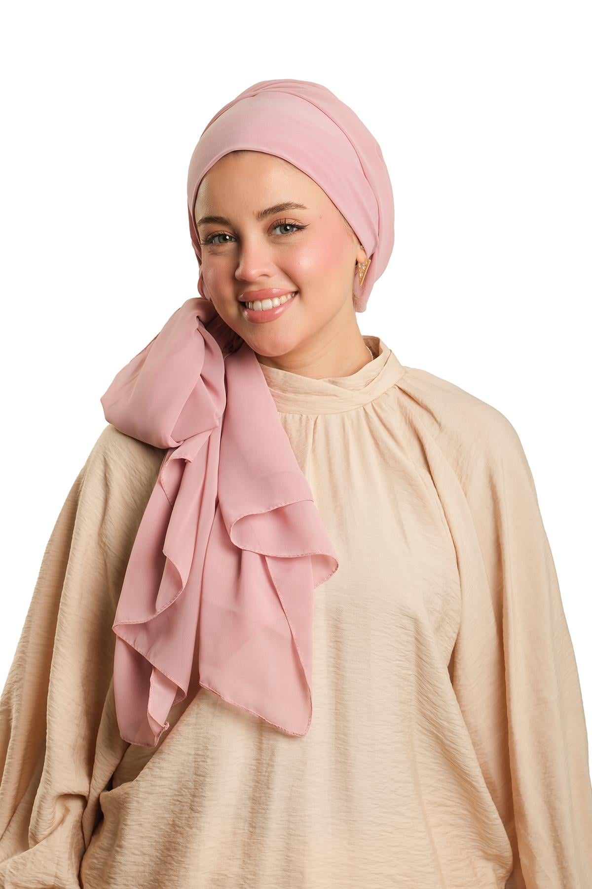 Pudra Pratik Hazır Geçmeli Bone Şal Şifon Düz 2506_06