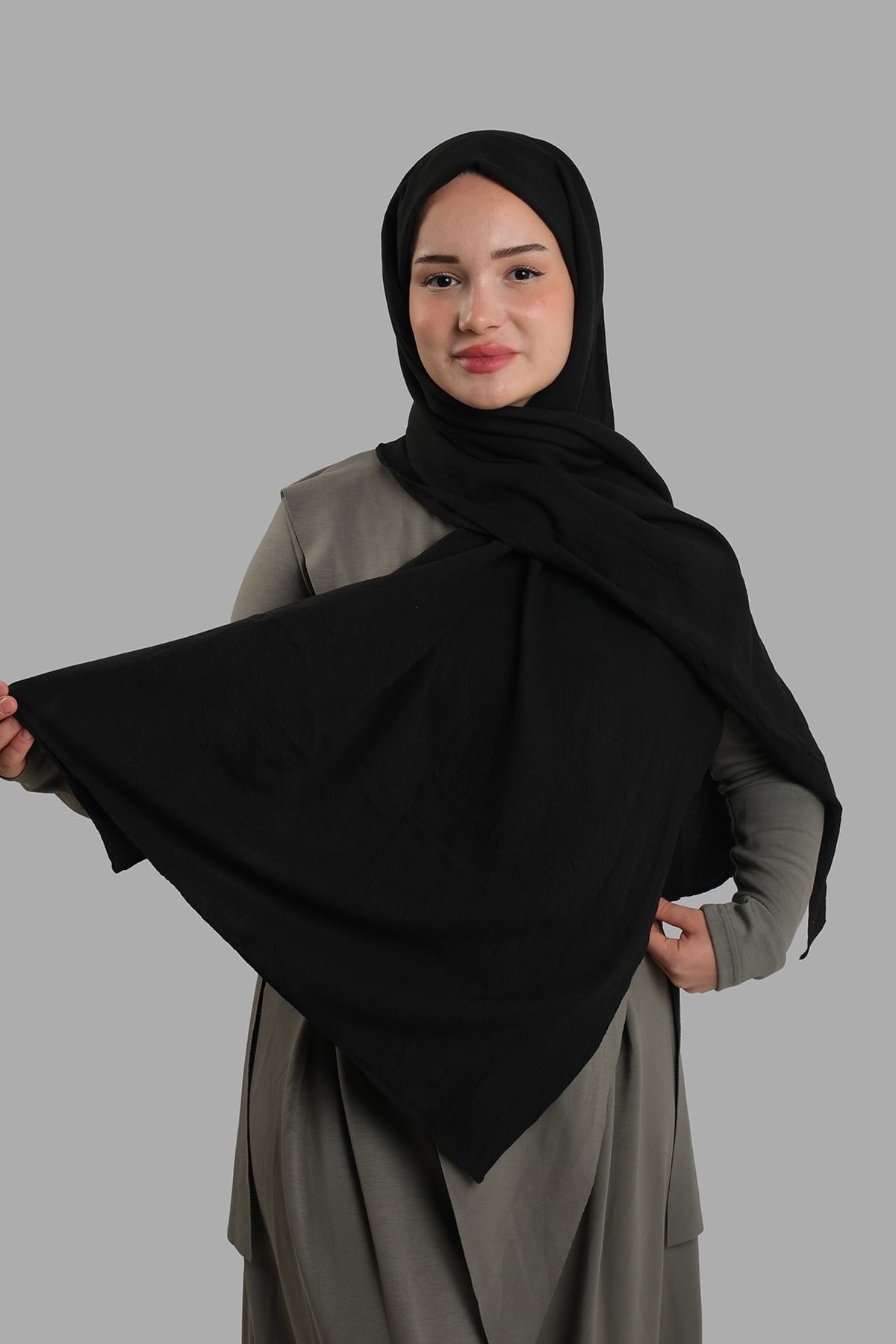 Siyah Düz Klasik Ria Şal İtalyan Dikişli Pamuk Caz Sade 202130_01