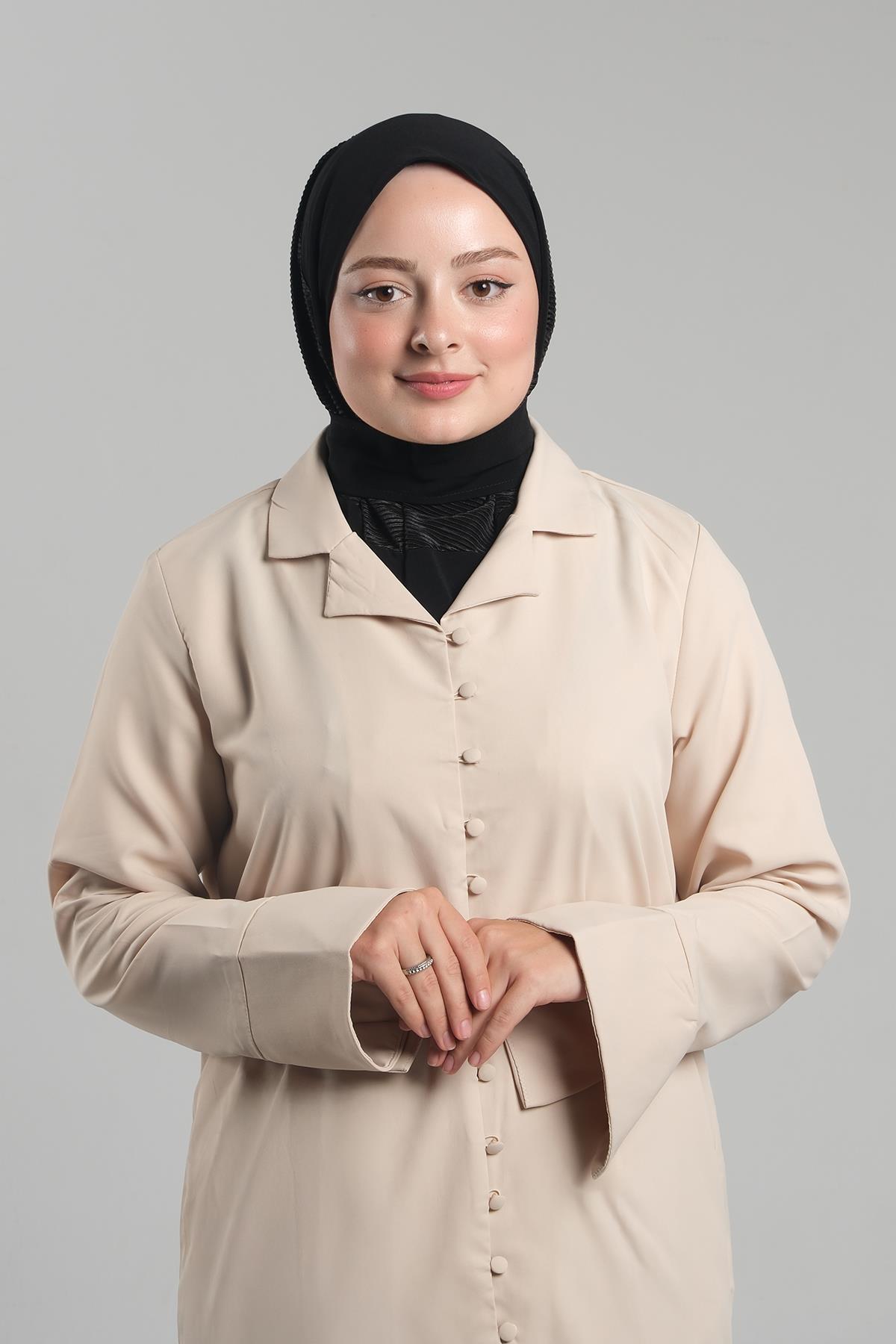 Siyah Pratik Hazır Geçmeli Tesettür Eşarp Sandy Arkadan Çıtçıtlı Piliseli Hijab 2406_01