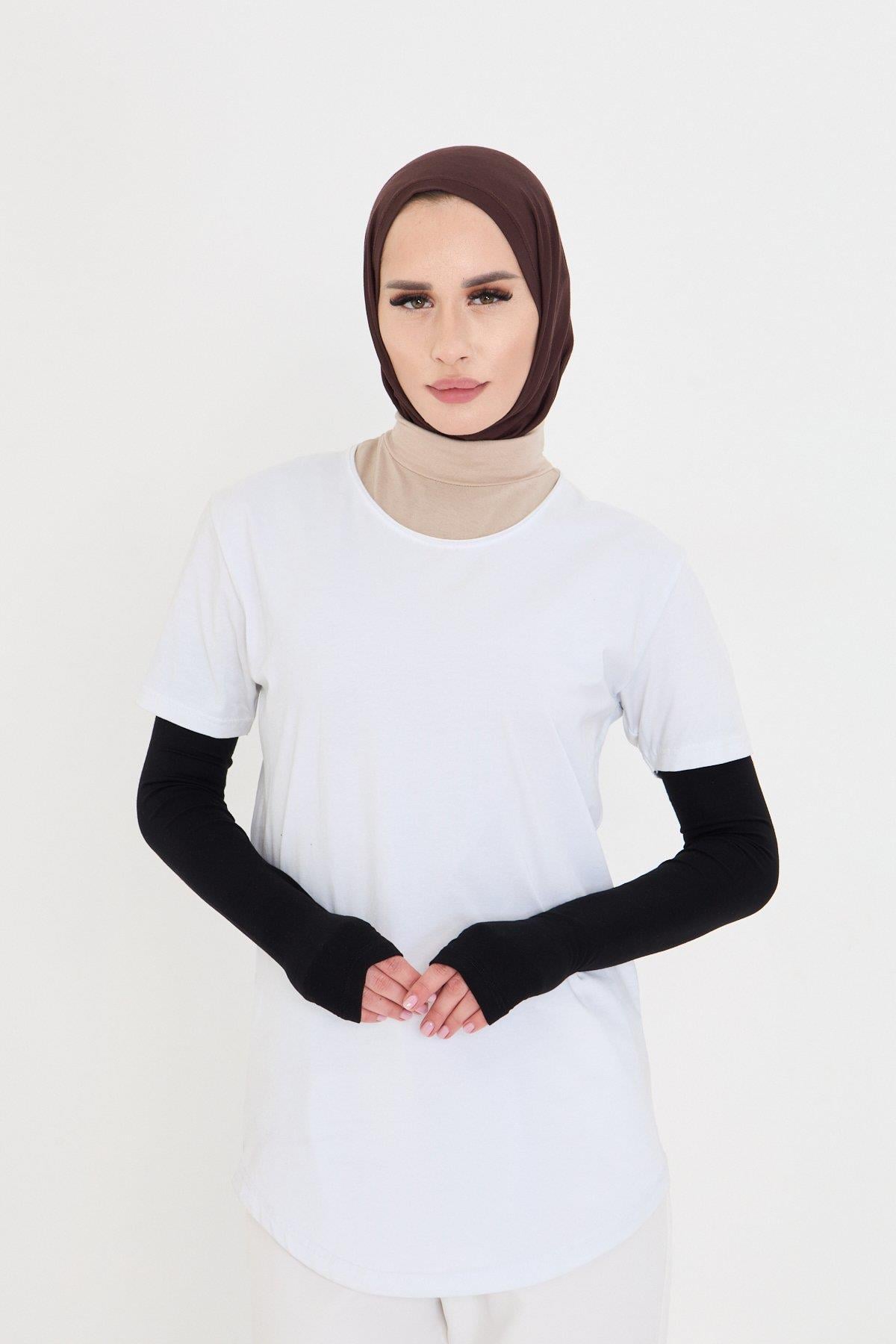 Siyah Tesettür Parmak Geçmeli Kolluk Viskon Düz 1024_01