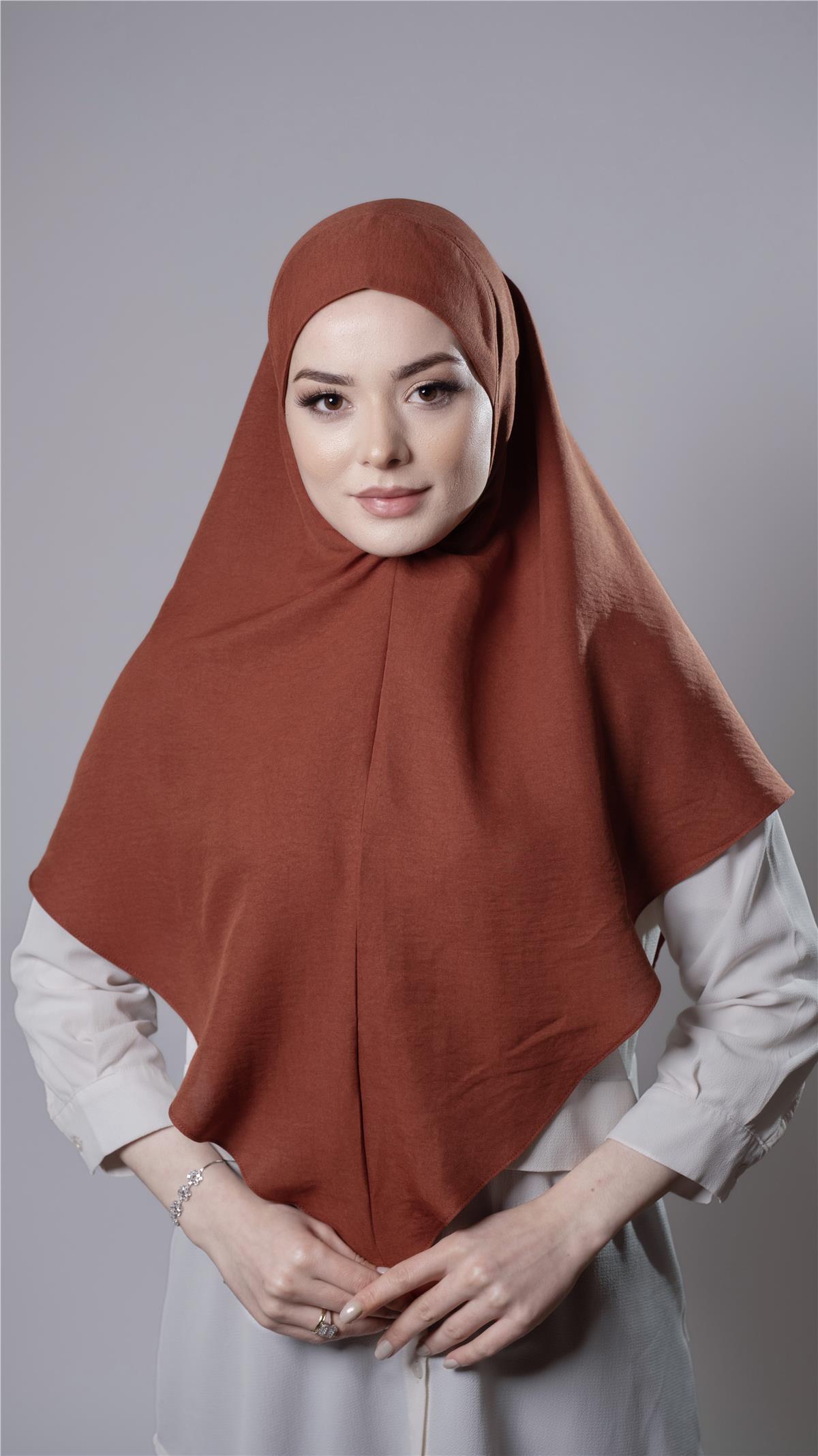 Taba Pratik Hazır Geçmeli Tesettür Eşarp Pamuk Caz Kumaş Düz Hijab 2306_33