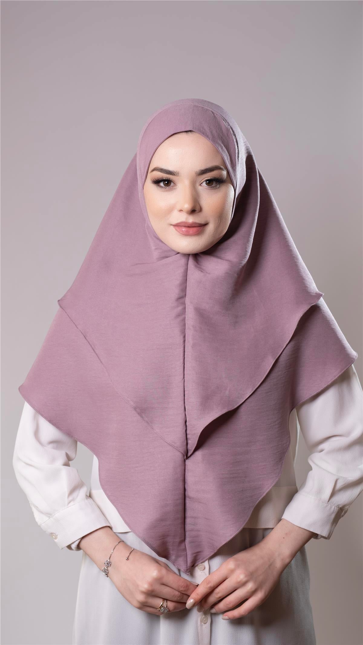 Violet Pratik Hazır Geçmeli Tesettür Eşarp Pamuk Caz Kumaş Çift Katlı Düz Hijab 2303_21