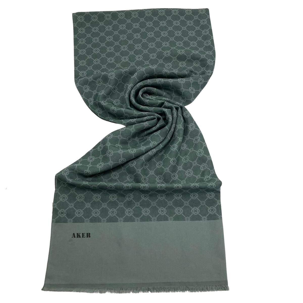 Yeşil Monogram Desenli Aker Zarif Şal Premium