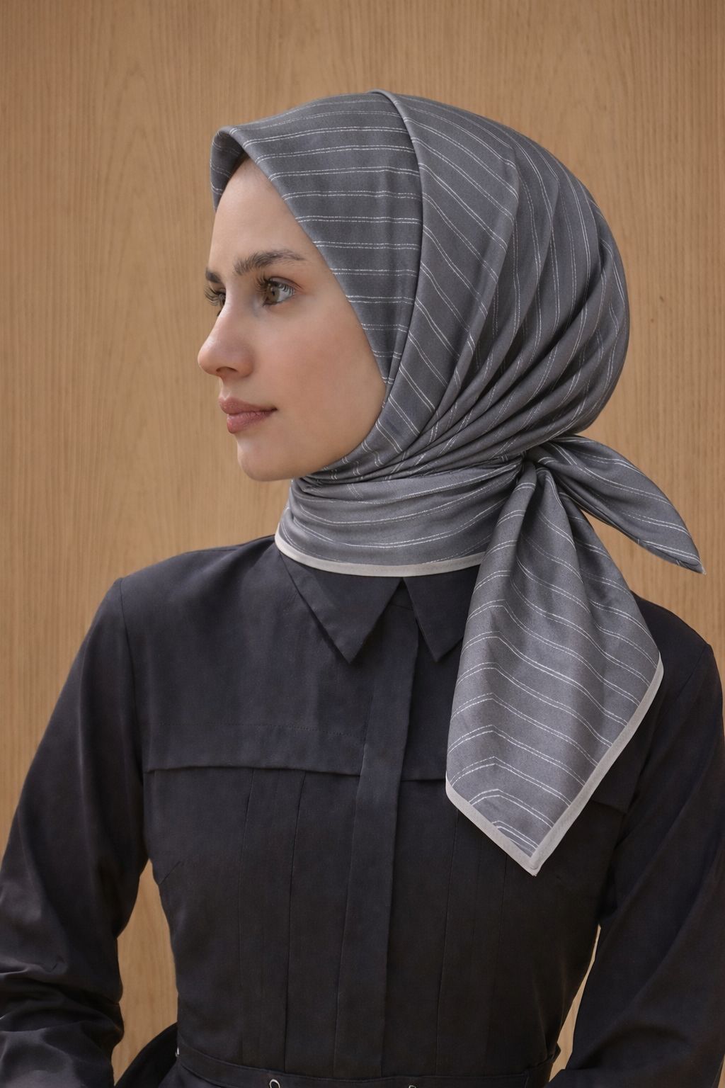 Aker Jakarlı Sura İpek Eşarp 7208405 - 372 SYR52531 Koyu Gri Gümüş Simli Desen