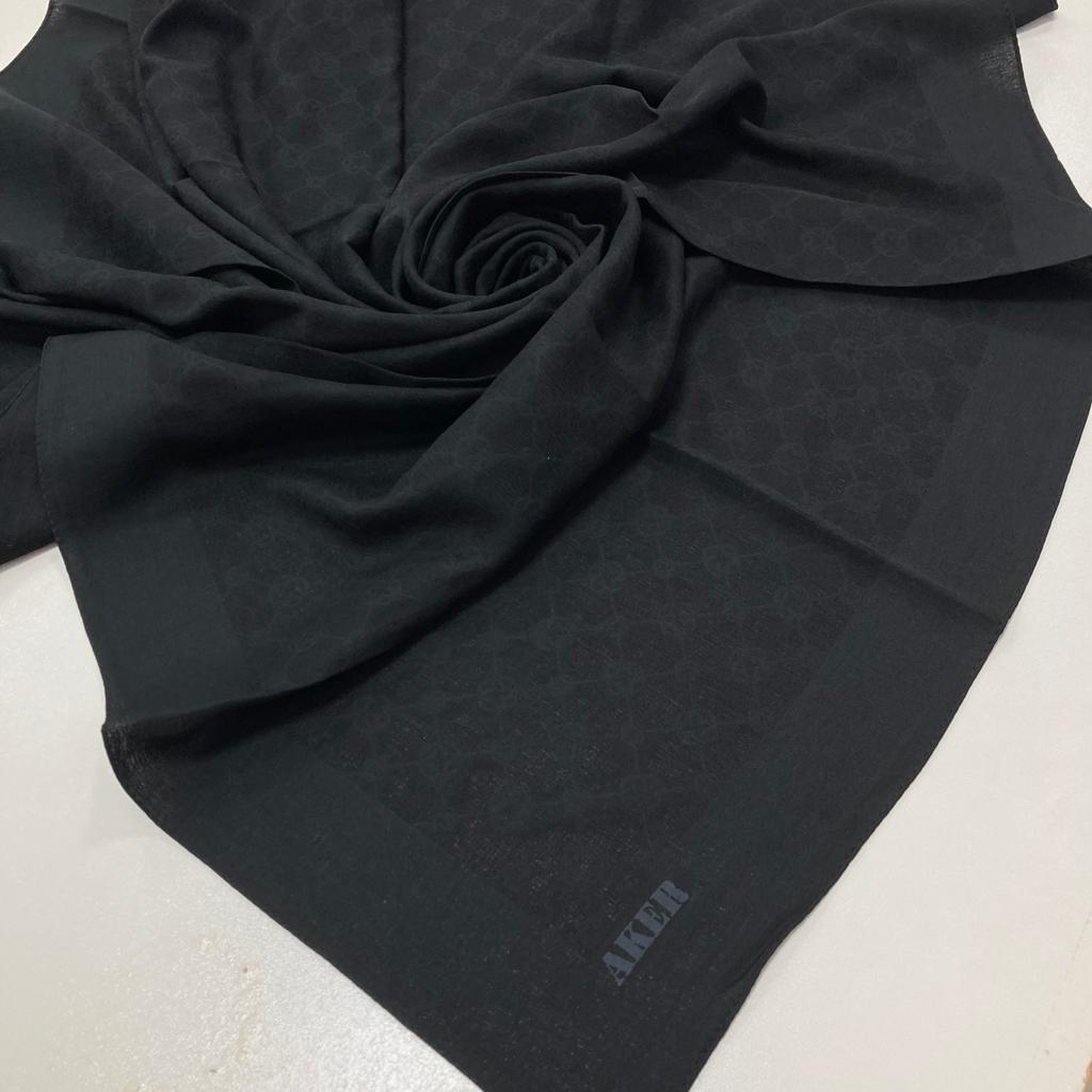 Aker Siyah Lüks Desenli Şık Monogram Eşarp