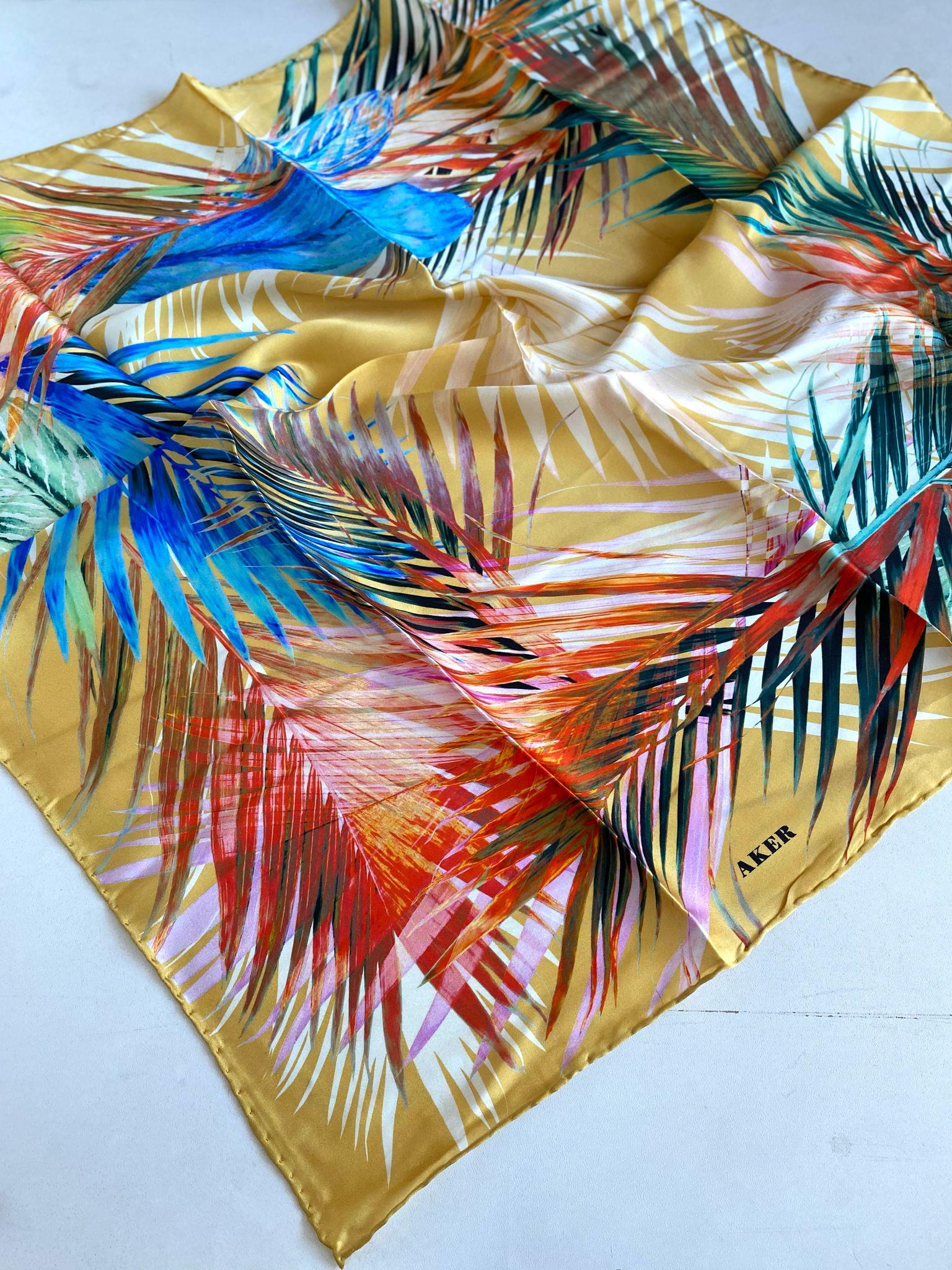 Aker Sura İpek Eşarp 45613 Sarı Karışık Desen