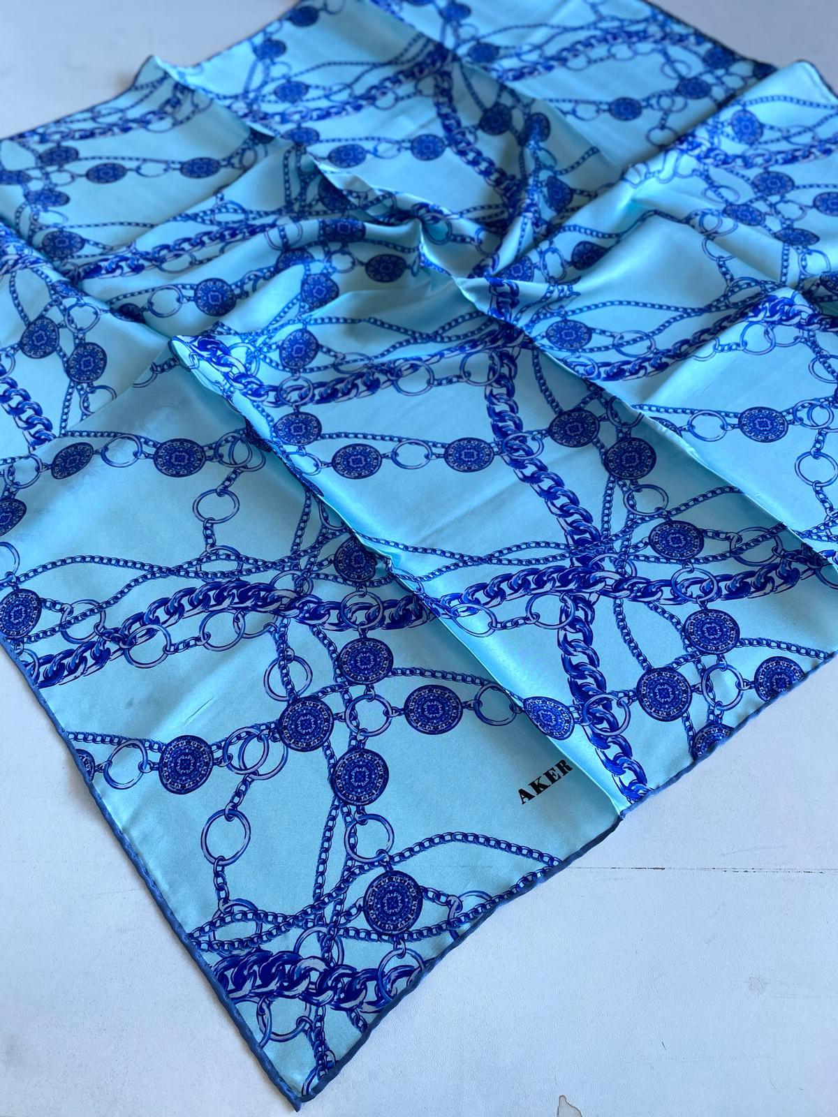 Aker Sura İpek Eşarp 45636 Mavi Karışık Desen